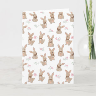 Tarjeta Conejo Floral Flores Silvestres Lazo Coquette