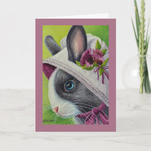 Tarjeta Conejo holandés blanco y negro en arte de acuarela