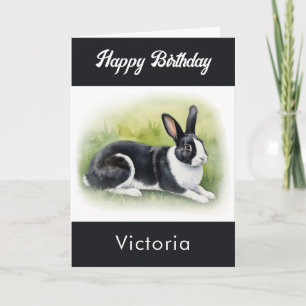 Tarjeta Conejo Holandés Mascota Animal Acuarela Feliz Cump