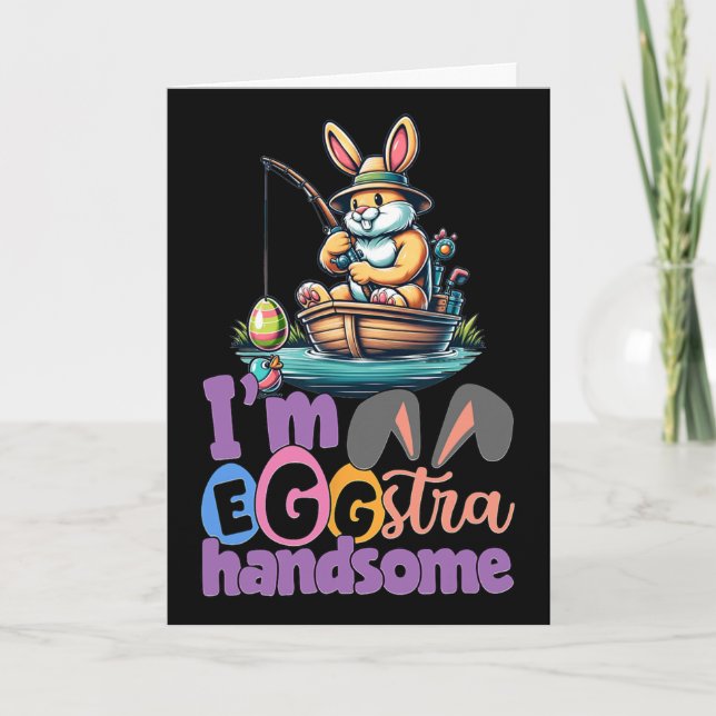 Tarjeta Conejo Im Eggstra Guapo Pescando B Pez Pascua De (Anverso)