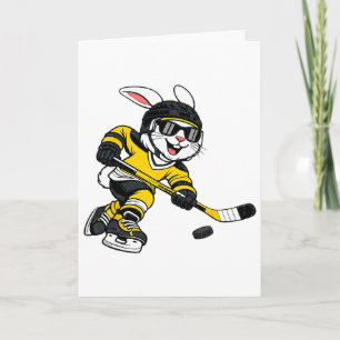 Tarjeta Conejo jugando hockey sobre hielo conejo Pascua de