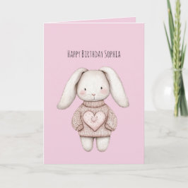 Tarjeta Conejo Lindo Dulce Rosa Suéter De Corazón Cumpleañ