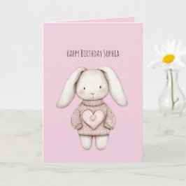 Tarjeta Conejo Lindo Dulce Rosa Suéter De Corazón Cumpleañ