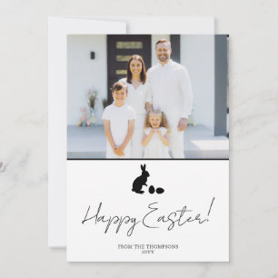 Tarjeta Conejo Mínimo en Negro y Foto Familiar de Pascua