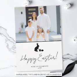 Tarjeta Conejo Mínimo en Negro y Foto Familiar de Pascua