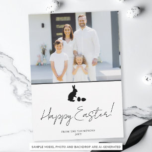 Tarjeta Conejo Mínimo en Negro y Foto Familiar de Pascua
