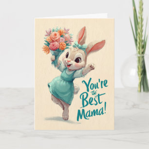 Tarjeta Conejo Pequeño Feliz Con Flores para el Día de la