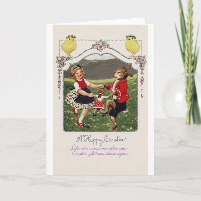Tarjeta Conejo pollito de Pascua vintage (Anverso)