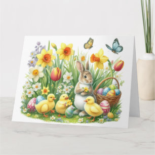 Tarjeta Conejo/pollo de primavera clásico/ventilado