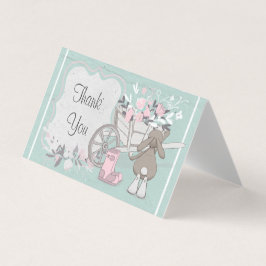 Tarjeta conejo primaveral turquesa floral plegado gracias