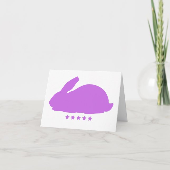 Tarjeta Conejo púrpura con saludo en blanco Stars (Anverso)