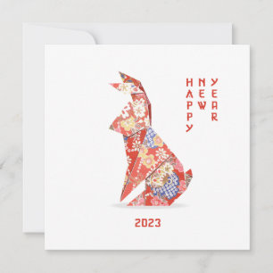 Tarjeta Conejo Rojo Origami Año del Conejo 2023