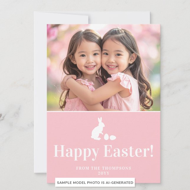Tarjeta Conejo rosa y blanco con foto personalizada de Pas (Subido por el creador)