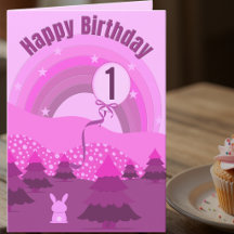 Conejo rosa y púrpura y cumpleaños número 1