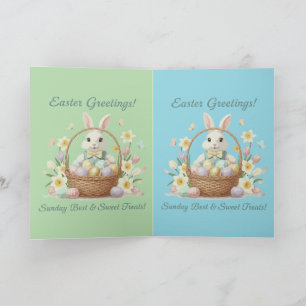 Tarjeta "Conejo y Canasta de Felicitaciones de Pascua Aqua