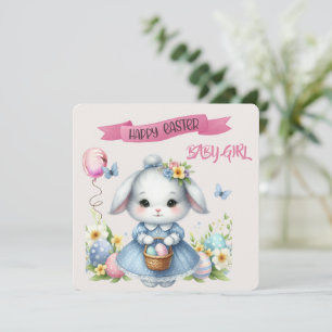 Tarjeta Conejo y cesta de pascua Feliz bebé de Pascua