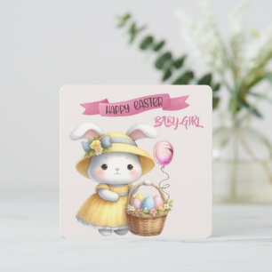 Tarjeta Conejo y cesta de pascua Feliz bebé de Pascua
