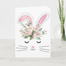 Tarjeta Conejo y flores de Pascua