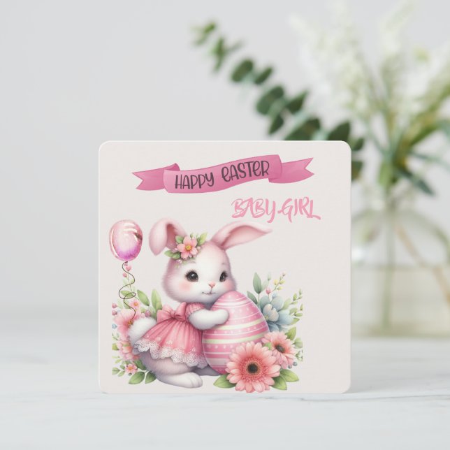 Tarjeta Conejo y Huevo de Pascua Feliz Niña de Pascua (Anverso de pie)