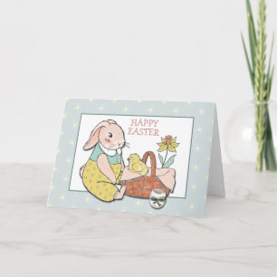 Tarjeta Conejo y Pollito de Pascua al Estilo Antiguo