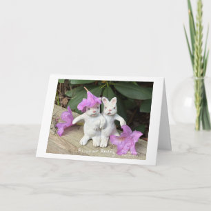 Tarjeta Conejos blancos con rododendros