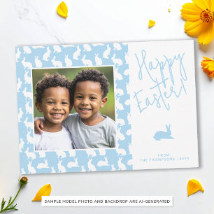 Tarjeta Conejos Blancos Sobre Azul Con Foto Personalizada 
