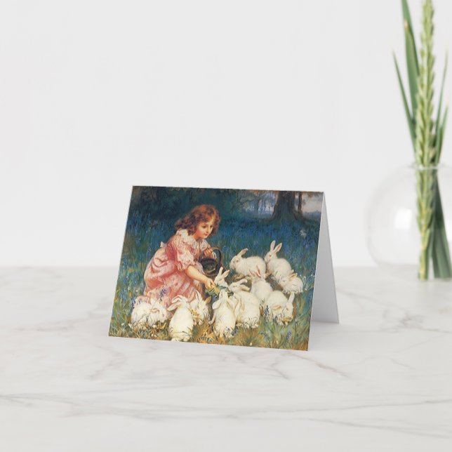Tarjeta Conejos de conejito preciosos del chica de la (Anverso)