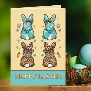 Tarjeta Conejos de Pascua de estampado de leopardo vaquero