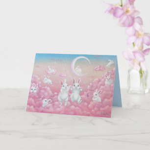 Tarjeta Conejos en Nubes Rosadas Arte Caprichoso