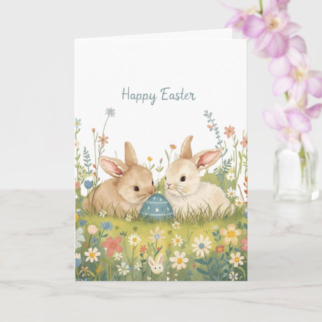 Tarjeta Conejos felices de Pascua (Orquídea)