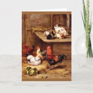 Tarjeta Conejos gallo gallinas animales de granja conejito