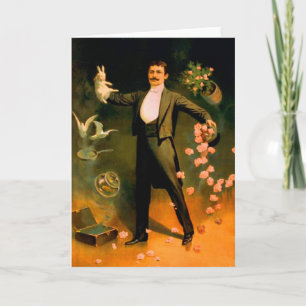 Tarjeta Conejos Palomas Rosas Magos Trucos de Magia Antigu