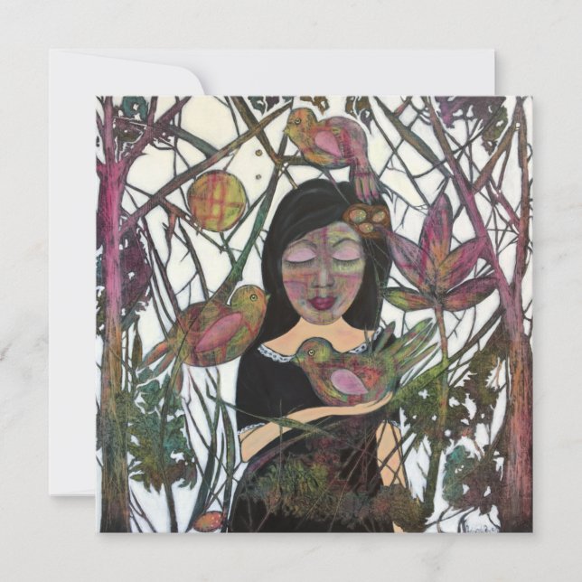Tarjeta Conexión de mujeres y aves arte caprichoso (Anverso)