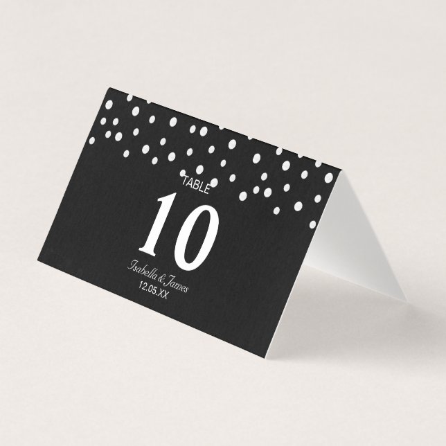 Tarjeta Confeti de perla chic en boda negra (Anverso)