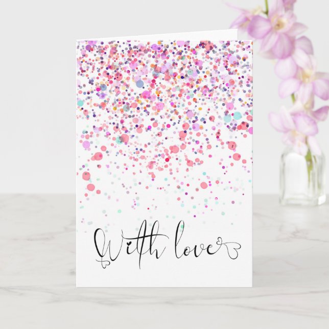 Tarjeta Confetti colorido con amor Cumpleaños Rosa (Orquídea)