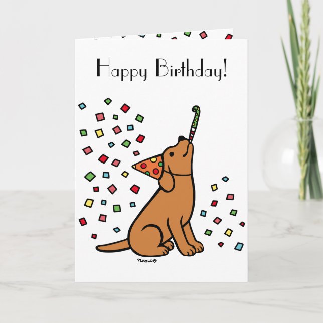 Tarjeta Confetti de cumpleaños de Fox Red Labrador (Anverso)