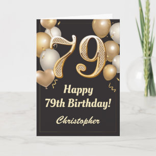 Tarjeta Confetti de globos de oro y negro en el 79° cumple