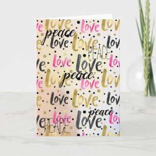 Tarjeta Confetti negro rosado dorado ama la paz