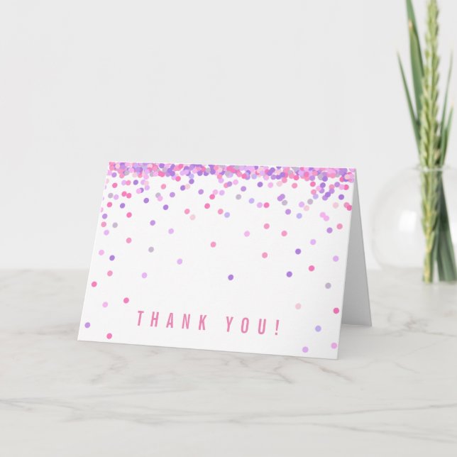 Tarjeta Confetti Pink Purple Gracias | Curado y sencillo (Anverso)