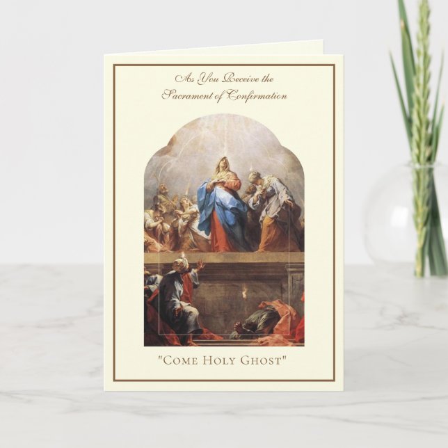 Tarjeta Confirmación Espíritu Santo Pentecostés Virgen Mar (Anverso)