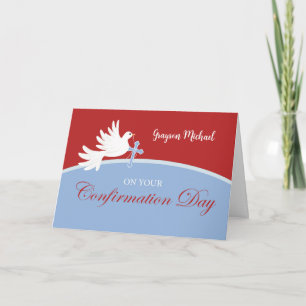 Tarjeta Confirmación Felicidades Muchacho Paloma en Rojo