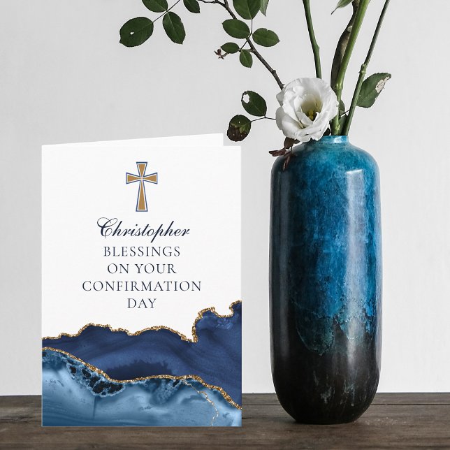 Tarjeta Confirmación Felicitaciones Navy Blue Gold Cross (Subido por el creador)