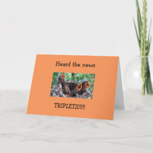 TARJETA CONGRATOS DE NACIMIENTO TRIPLET=BEBÉS DE PÁJAROS T
