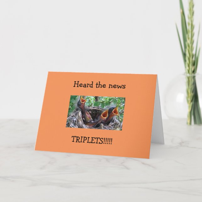 TARJETA CONGRATOS DE NACIMIENTO TRIPLET=BEBÉS DE PÁJAROS T (Anverso)