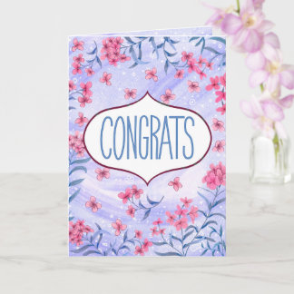 Tarjeta Congrats Blue and Pink Floral Celebration Card