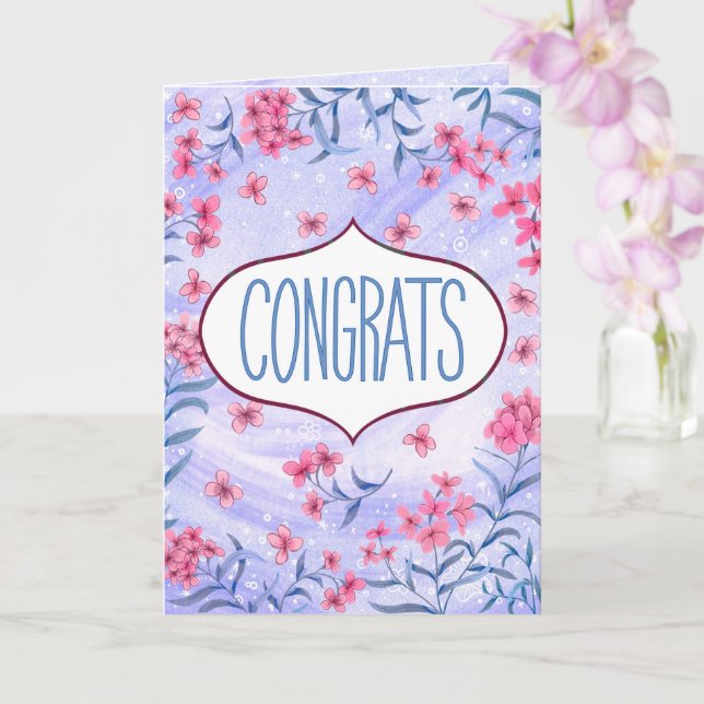 Tarjeta Congrats Blue and Pink Floral Celebration Card (Orquídea)