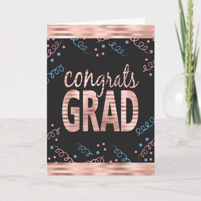 Tarjeta Congrats Grad Rosa Rubor Faux Relieve metalizado y (Anverso)