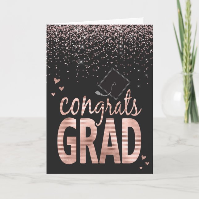 Tarjeta Congrats Grad Rubor Rosa Relieve metalizado Faux (Anverso)