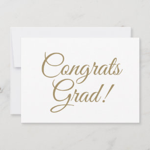 Tarjeta Congrats grad white gold script calligraphy simple