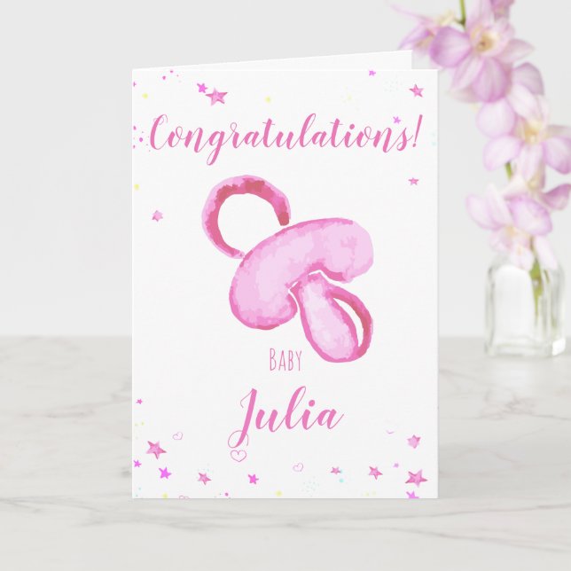 Tarjeta Congratulations a baby girl customizable names (Orquídea)